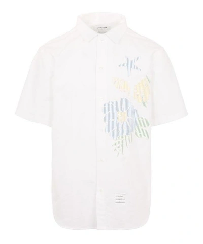 Shop Thom Browne Floral Applique Cotton Oxford Shirt In White