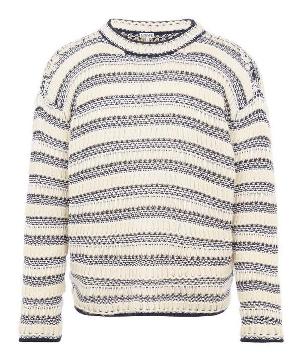 Loewe Open-knit Striped Cotton And Wool-blend Sweater In Neutrals ...