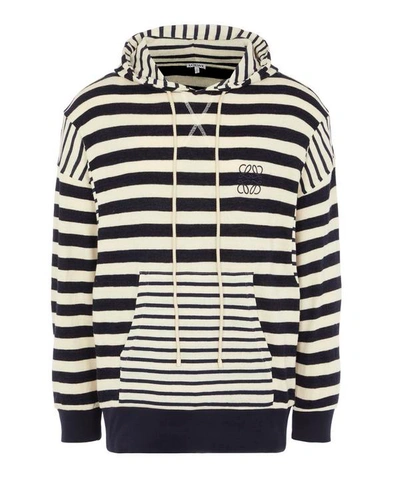 Shop Loewe Stripe Hoodie In Blue