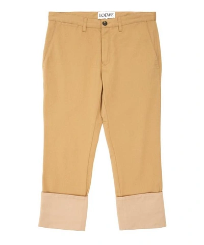 Shop Loewe Turn-up Chino Trousers In Camel