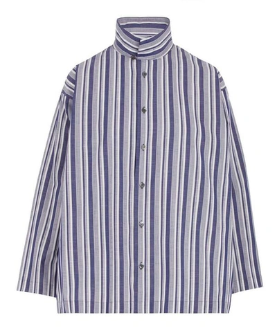 Shop Eskandar Double Collar Slim A-line Shirt In Navy