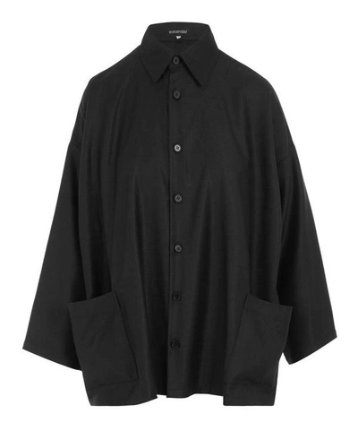 Shop Eskandar A-line Long Collar Jacket In Black Coal