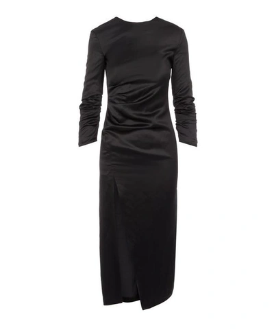 Shop A.w.a.k.e. Side Split Gathered Midi-dress In Black