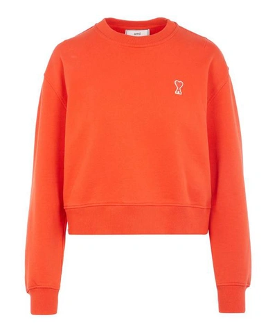 Shop Ami Alexandre Mattiussi Ami Logo Crew-neck Sweatshirt In Rouge