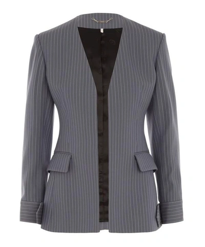 Shop Chloé Pinstripe Collarless Tailored Jacket In Stormy Blue