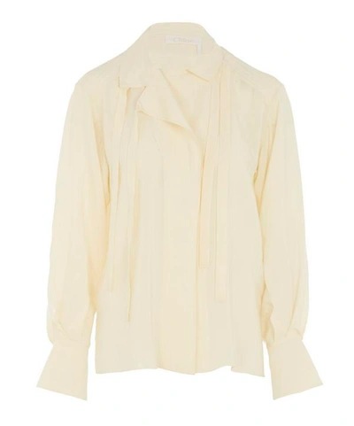 Shop Chloé Lavalliere Silk Blouse In Vanilla Ice