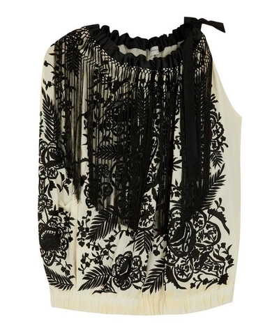 Shop Dries Van Noten Floral Embroidered One Sleeve Top In Ecru/black