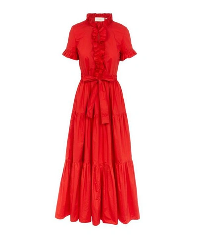 Shop La Doublej Long And Sassy Cotton Poplin Dress In Tinta Unita Rosso