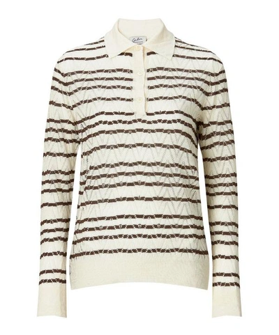 Shop Giuliva Heritage Collection Striped Polo-collar Knit In Brown