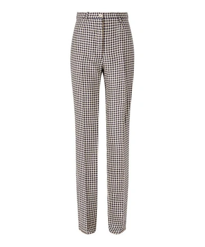 Shop Giuliva Heritage Collection Houndstooth Linen Straight-leg Trousers In Navy