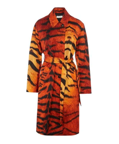 Shop Dries Van Noten Tiger Printed Cotton Trench Coat In Orange