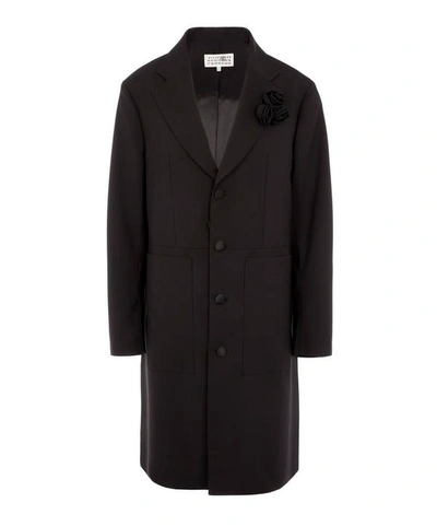 Shop Mm6 Maison Margiela Flower Applique Coat In Black