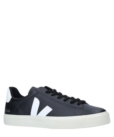 Shop Veja Campo Leather Sneakers In Black