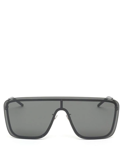 Shop Saint Laurent Flat Top Metal Mask Sunglasses In Black