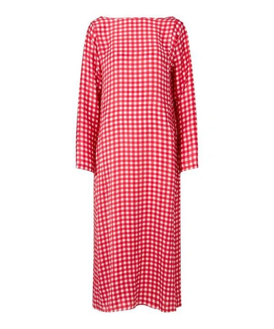 Shop Bernadette Kathy Gingham Silk-satin Dress In Red