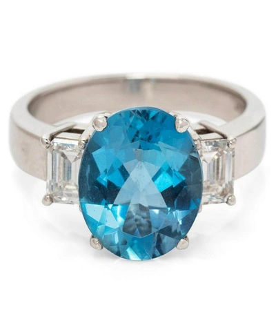 Shop Kojis Platinum Aquamarine And Diamond Ring In White Gold