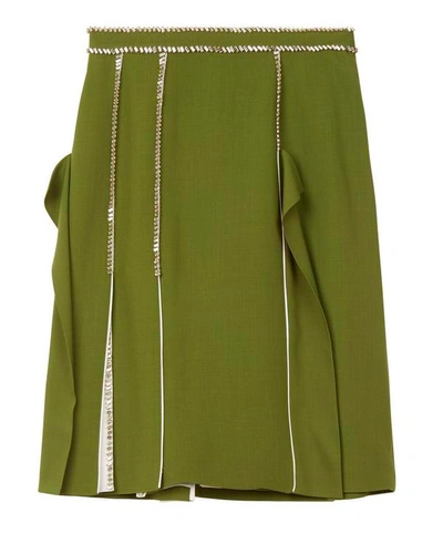 Shop Burberry Wool Gem A-line Skirt In Green