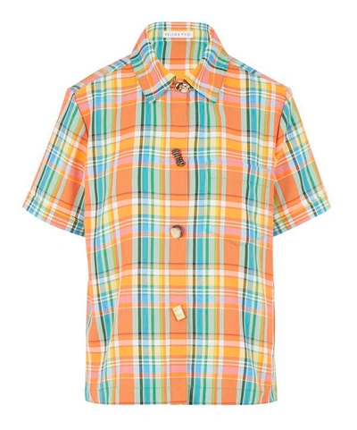 Shop Rejina Pyo Nico Shirt In Check Fluo Orange