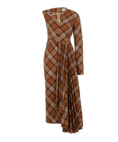 Shop A.w.a.k.e. Asymmetric Check Dress In Brown