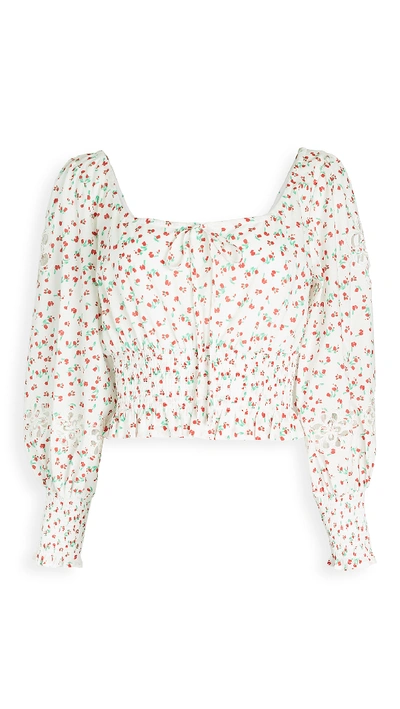 Shop Rixo London Helena Blouse In Embroidered Disty Floral