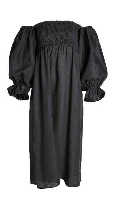 Shop Sleeper Atlanta Linen Dress In Black