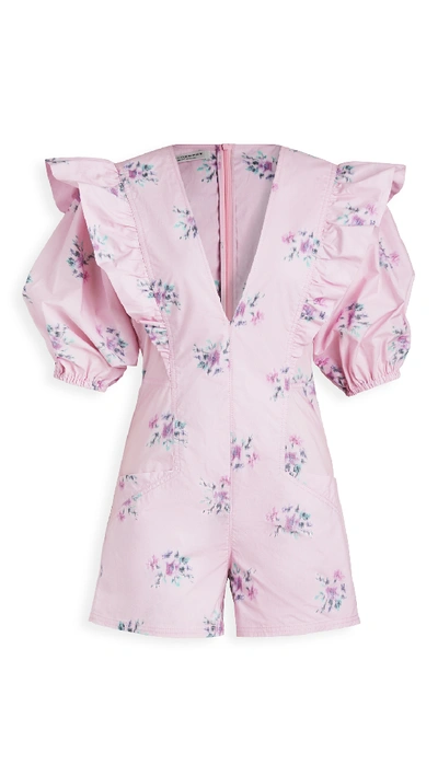 Shop Philosophy Di Lorenzo Serafini V Neck Puff Sleeve Mini Romper In Fantasy Print Pink