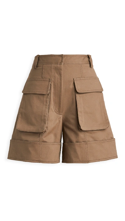 Shop Tibi Cuffed Cargo Shorts In Utility Brown