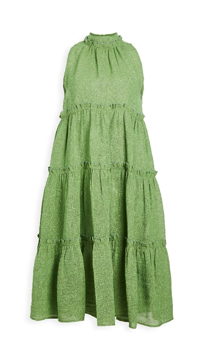 Shop Lisa Marie Fernandez Erica Ruffle Midi Dress In Green