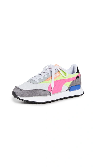 Shop Puma Rider Play On Sneakers In Dark Grey/white/pink/yellow