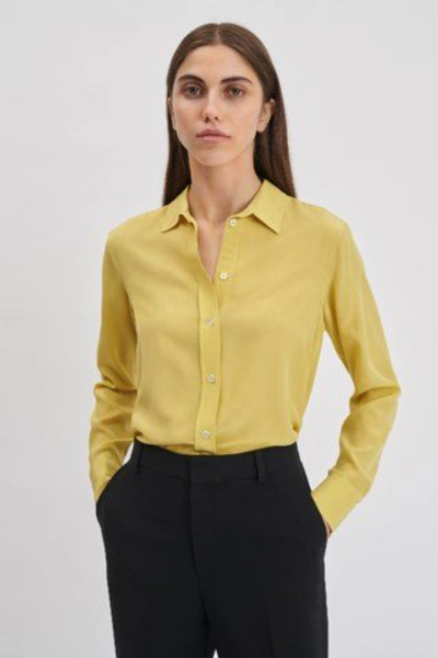 Shop Filippa K Classic Silk Shirt In Dijon Yellow