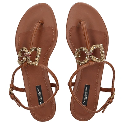 Shop Dolce & Gabbana Strappy Sandals Devotion In Brown