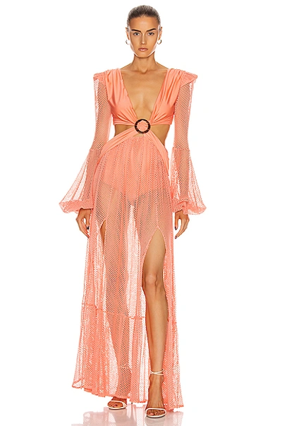 Shop Patbo Long Sleeve Mesh Beach Dress In Neon Coral
