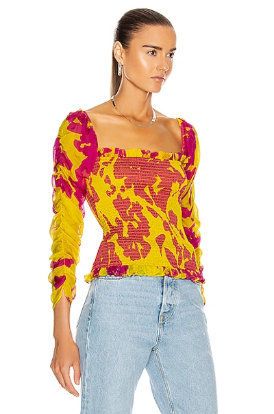 Shop Caroline Constas Gemma Top In Yellow & Fuchsia