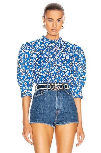 Shop Rixo London Mandy Top In Blue  Red & White Micro Mod Floral
