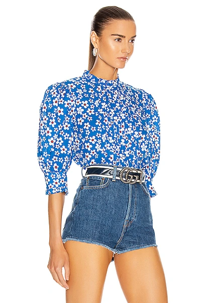 Shop Rixo London Mandy Top In Blue  Red & White Micro Mod Floral