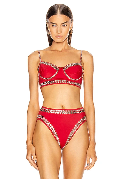 Shop Norma Kamali Stud Bikini Top In Red