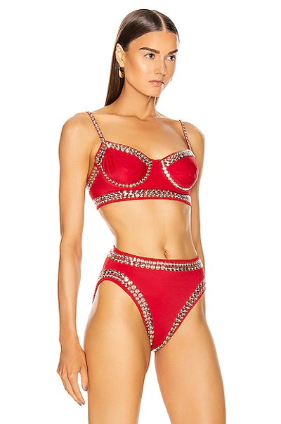 Shop Norma Kamali Stud Bikini Top In Red