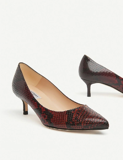 Shop Lk Bennett Audrey Snake-embossed Kitten Heel Courts In Red-merlot