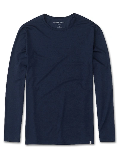 Shop Derek Rose Men's Long Sleeve T-shirt Basel Micro Modal Stretch Navy