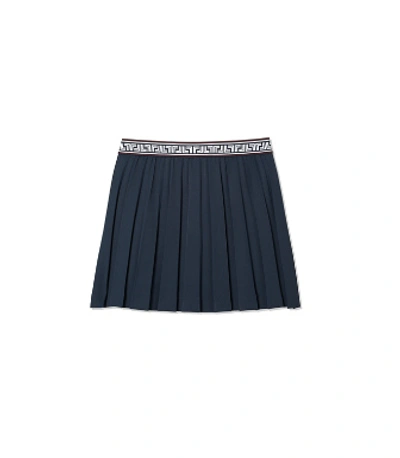 Shop Tory Sport Tech Twill Geo-t Pleated Skirt In Navy Blue