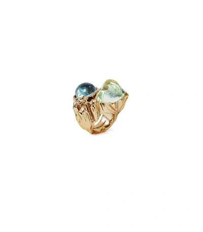Shop Tory Burch Roxanne Statement Ring In Brass/light Blue/light Green