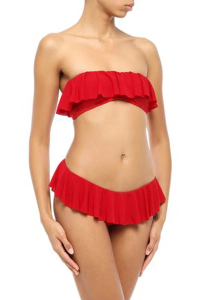 Shop Norma Kamali Ruffled Bandeau Bikini Top In Tomato Red