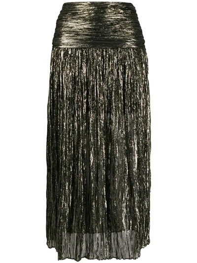 Shop Saint Laurent Metallic Pleated Midi Skirt In Gold