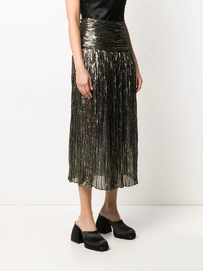 Shop Saint Laurent Metallic Pleated Midi Skirt In Gold