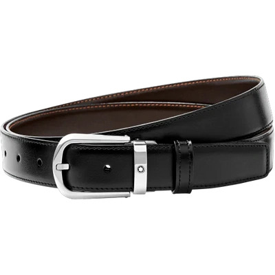 Shop Montblanc Horseshoe Buckle Black/brown 30 Mm Reversible Leather Belt In Black / Brown