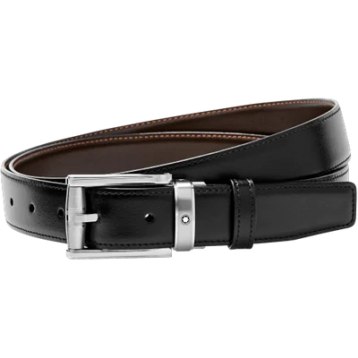 Shop Montblanc Rectangular Roll 3 Rings Motif Shiny & Mat Stainless Steel Pin Buckle Belt In Black,brown,grey