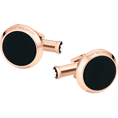 Montblanc Onyx-inlay Round Rose Golden Cufflinks In Black