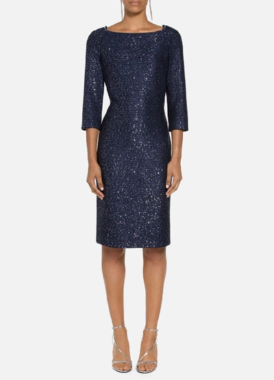 Shop St John Glimmering Sequined Knit Dress In Navy Silver