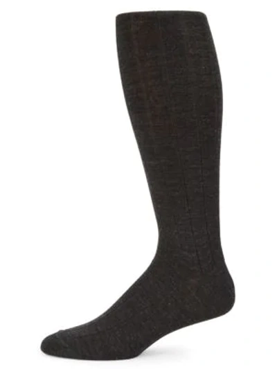 Shop Saks Fifth Avenue Men's Collection Wide Rib-knit Crew Socks In Charcoal