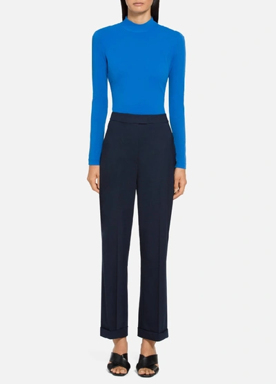 Shop St John Stretch Tropical Wool Cropped Pant With Bottom Cuff In Navy